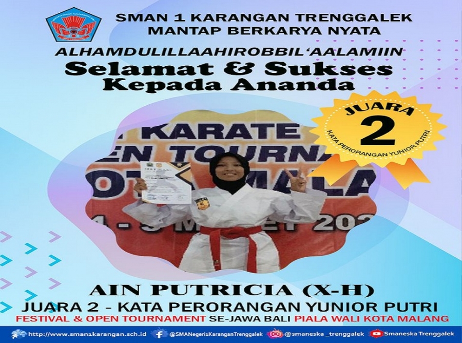 AIN PUTRICIA (X-H) RAIH &ldquo;JUARA 2 KATA PERORANGAN YUNIOR PUTRI