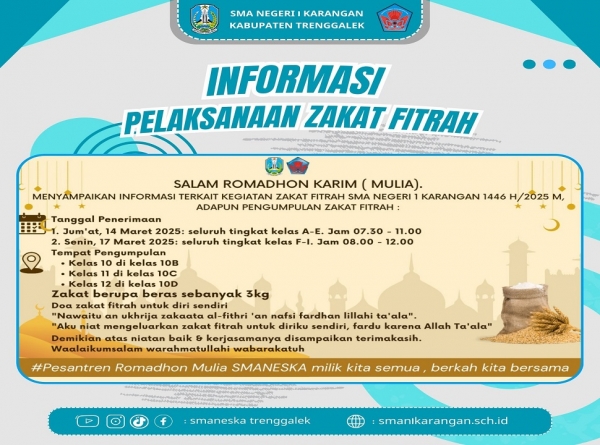 PENGUMUMAN PELAKSANAAN ZAKAT FITRAH SMANESKA 1446 H