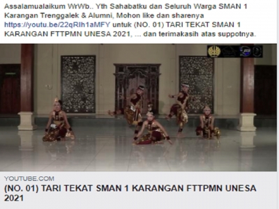 Mohon like dan sharenya https://youtu.be/22qRIh1aMFY untuk (NO. 01) TARI TEKAT SMAN 1 KARANGAN