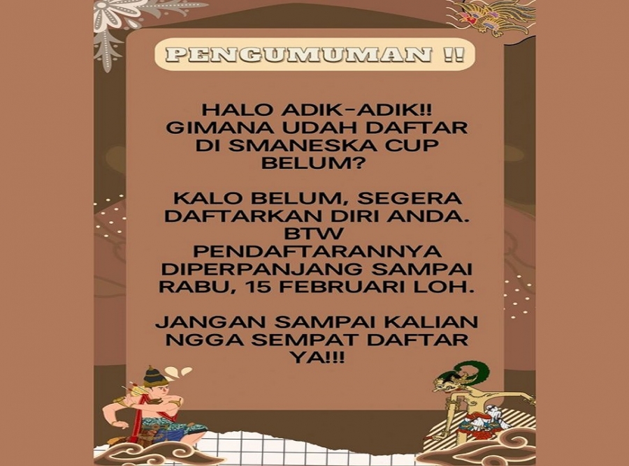 PENDAFTARAN SMANESKA CUP DIPERPANJANG SAMPAI HARI RABU