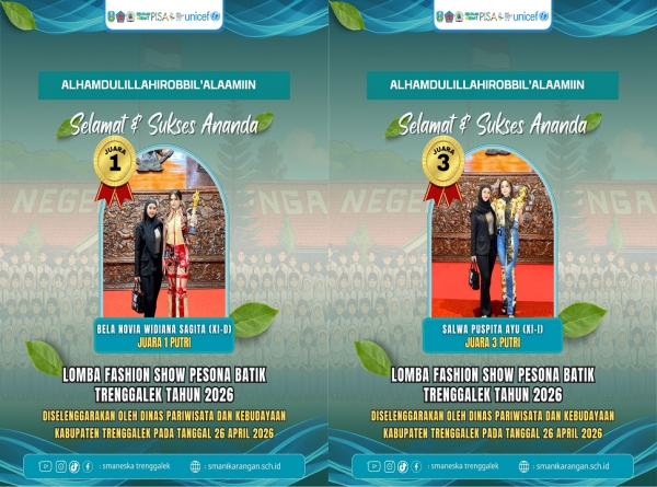 DUA SISWI SMANESKA RAIH JUARA FASHION SHOW PESONA BATIK TRENGGALEK