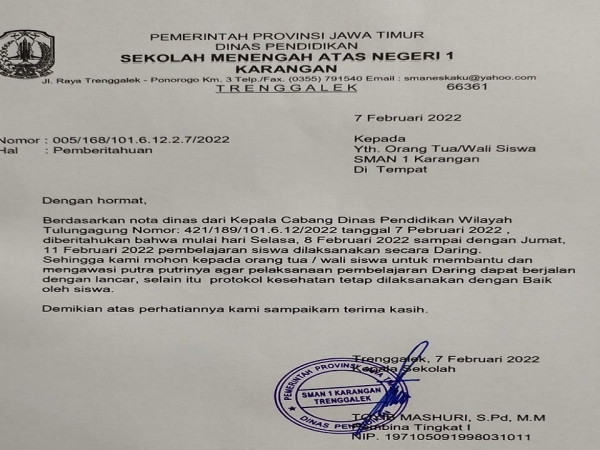 PROSES KBM SMANESKA DILAKUKAN SECARA "DARING"