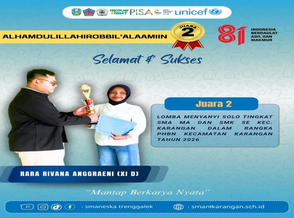 RARA RIVANA XI D SMANESKA RAIH JUARA 2 VOKAL SOLO PUTRI