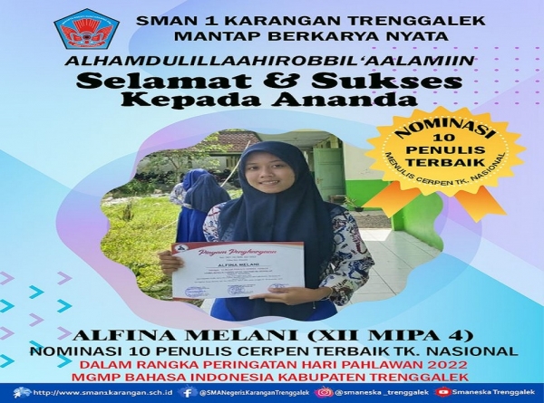 ALFINA MELANI RAIH NOMINASI 10 PENULIS CERPEN TERBAIK NASIONAL